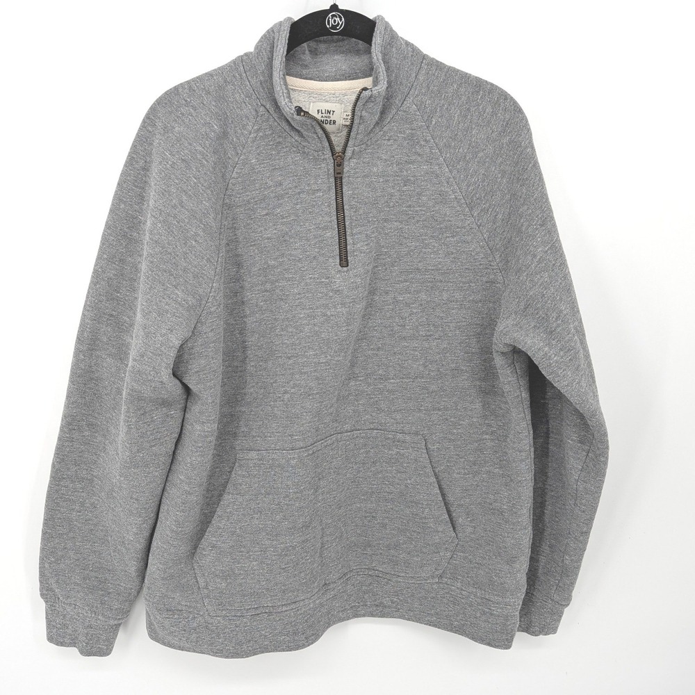 Flint and Tinder Quarter Zip Pullover Mens Medium Gray Fleece Sweatshirt Preppy